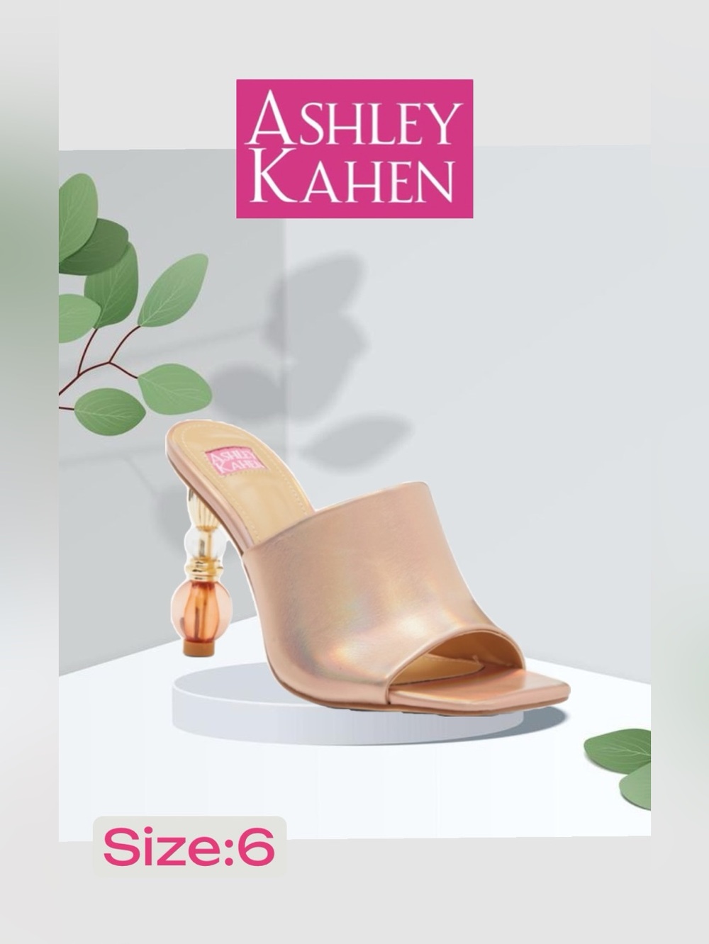 Ashley Kahen Fame Sandal Rose Gold square open-toe Size:6